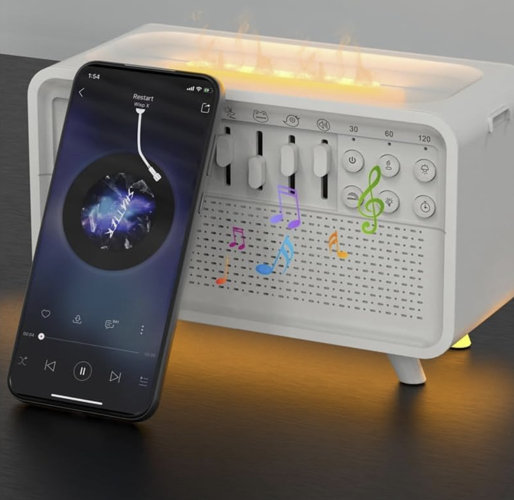 Diffuseur d’Arômes & Humidificateur 3-en-1 – Bruit Blanc, Veilleuse & Haut-Parleur Bluetooth
